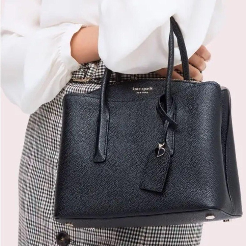 Kate Spade Black Pebbled Leather Margaux Medium Satchel Bag